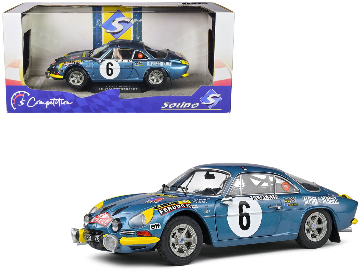 Alpine A110 1600S #6 Jean-Claude Andruet - Pierre Pagani "Rallye Montecarlo" (1972) "Competition" Series 1/18 Diecast Model Car by Solido  free shipping USA