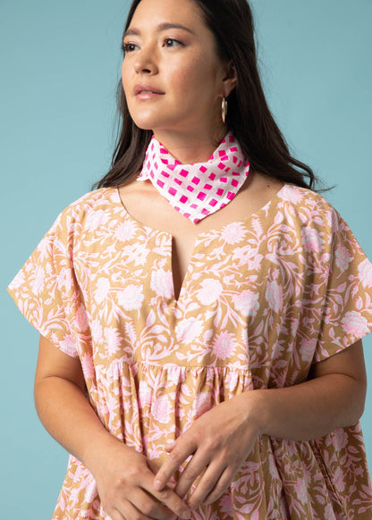 Meadow Dress - Floral Escape in Baked Clay & Neon Pink by And For Good