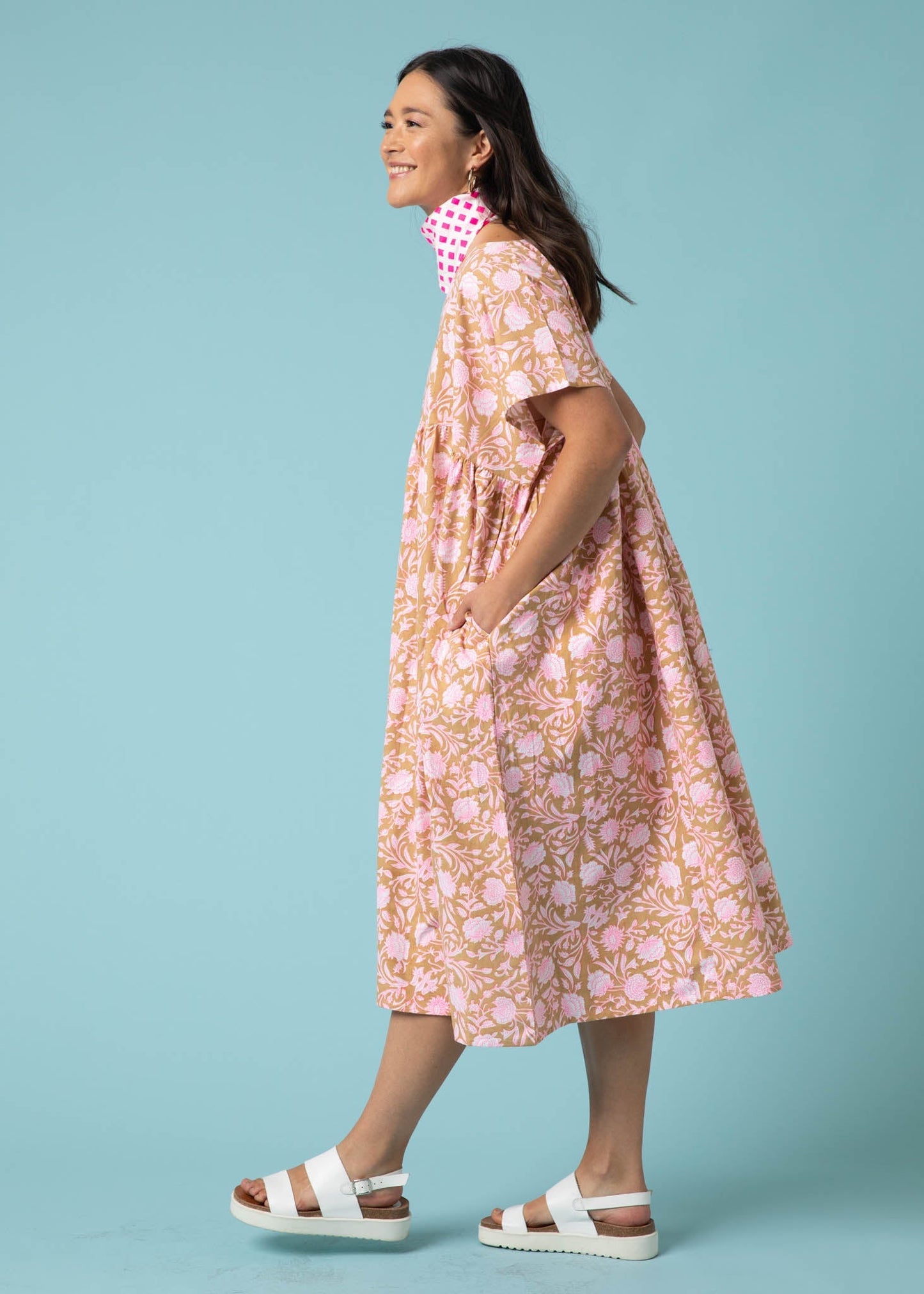Meadow Dress - Floral Escape in Baked Clay & Neon Pink by And For Good