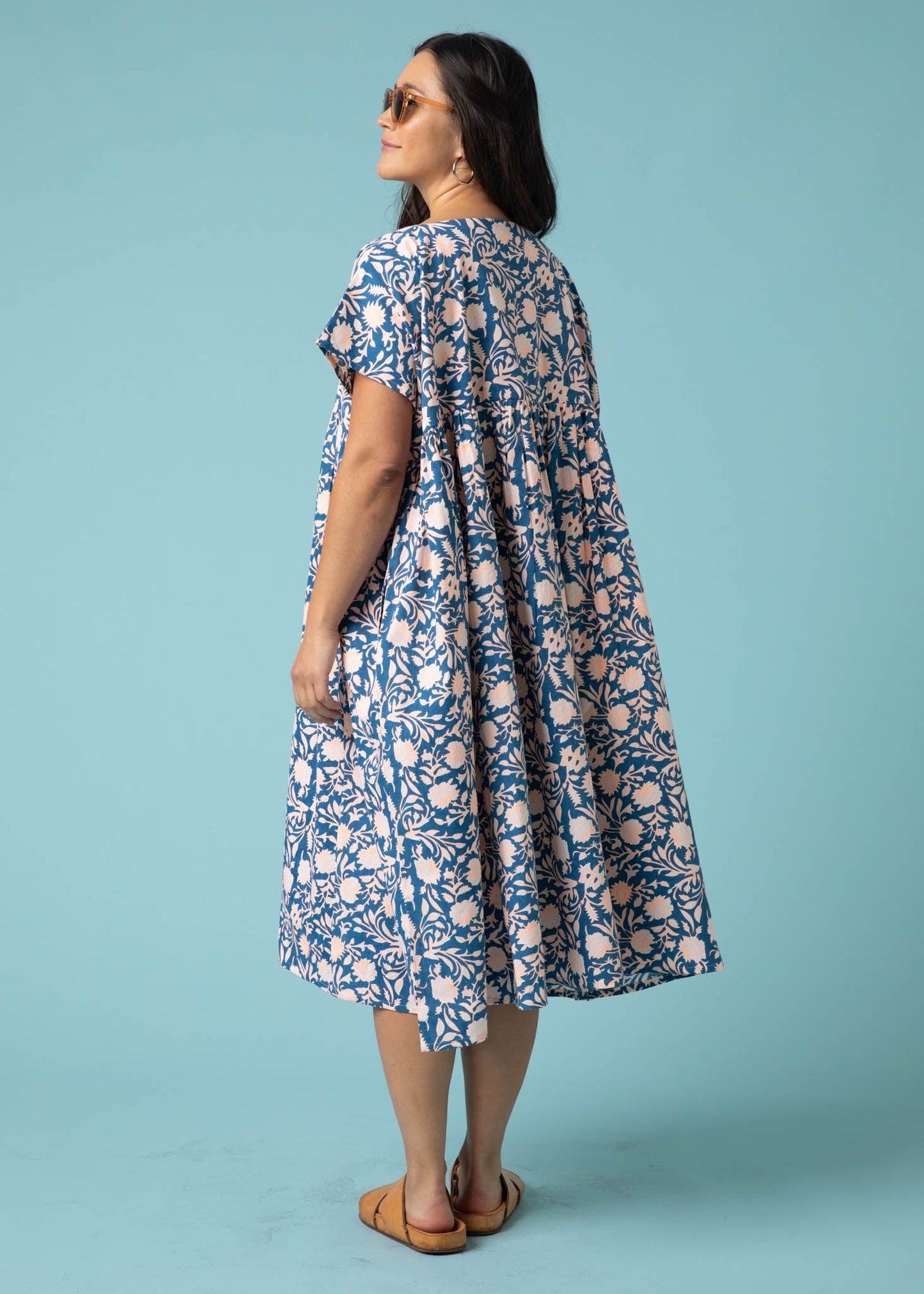 Meadow Dress - Floral Escape in True Navy & Neon Peach by And For Good