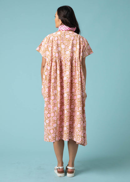 Meadow Dress - Floral Escape in Baked Clay & Neon Pink by And For Good