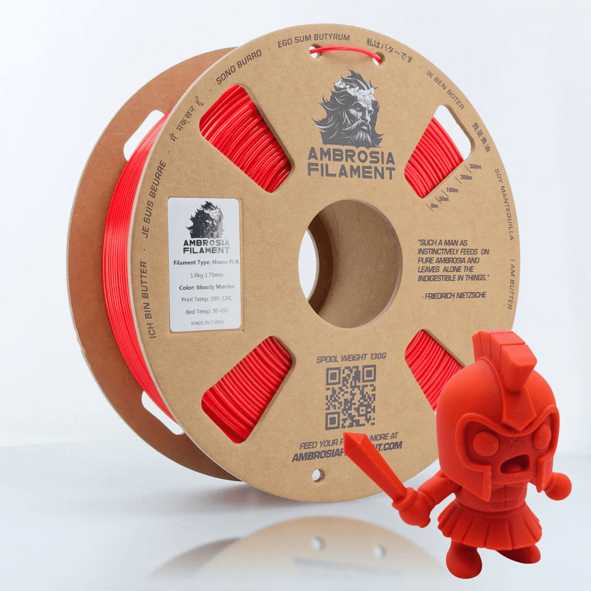 AMBROSIA PLA Filament of the Gods - 1KG Bambu AMS Friendly Cardboard Spools Premium 3D Printing Filament