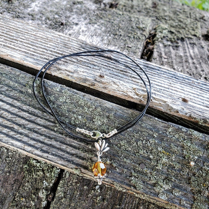 Silver Crystal Pineapple Leather Necklace by Alexa Martha Designs