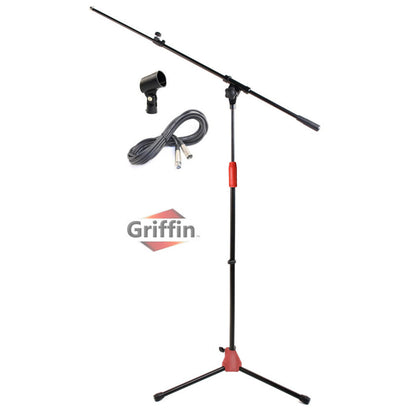 Microphone Stand with Telescoping Boom, XLR Cable and Mic Clip Package by GRIFFIN - Premium Tripod by GeekStands.com