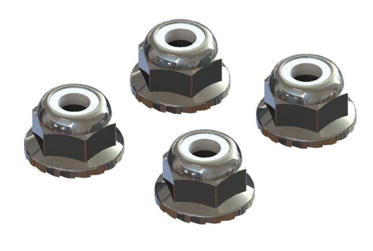 Arrma AR708008 Flanged Nyloc Locknut 4mm Silver Vorteks Big Rock Granite Senton