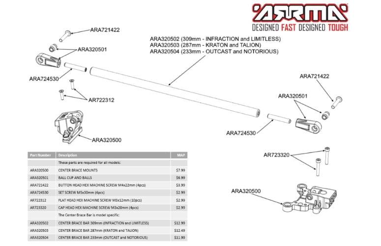 Arrma ARA320504 Center Brace Bar Outcast Notorious