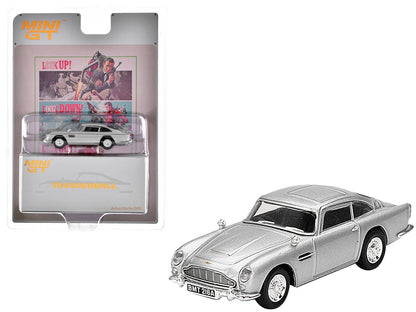 Aston Martin DB5 RHD (Right Hand Drive) Birch Silver Metallic 007 James Bond "Thunderball" (1965) Movie Limited Edition 1/64 Diecast Model Car by Mini GT  free shipping USA
