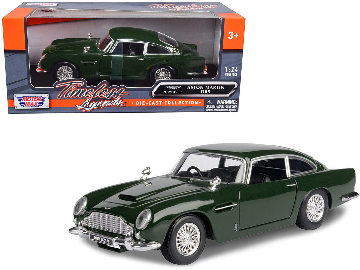 Aston Martin DB5 RHD (Right Hand Drive) Dark Green "Timeless Legends" Series 1/24 Diecast Model Car by Motormax  free shipping USA
