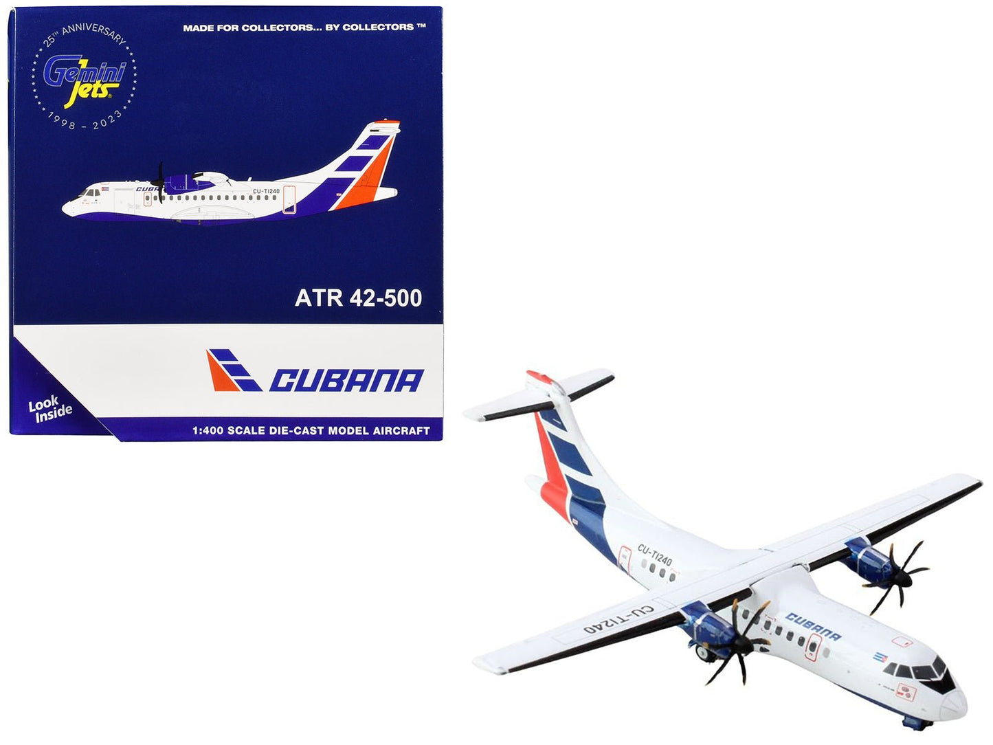 ATR 42-500 Commercial Aircraft "Cubana Airlines" (CU-T1240) White with Red and Blue Stripes 1/400 Diecast Model Airplane by GeminiJets  free shipping USA