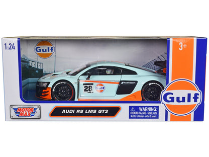 Audi R8 LMS GT3 #28 Light Blue with Orange Stripes "Gulf Oil" "Gulf Die-Cast Collection" 1/24 Diecast Model Car by Motormax  free shipping USA