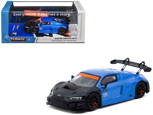 Audi R8 LMS GT3 evo II #10 "Tarmac Works 10th Anniversary" Blue Metallic and Matt Black "Hobby64" Series 1/64 Diecast Model Car by Tarmac Works  free shipping USA
