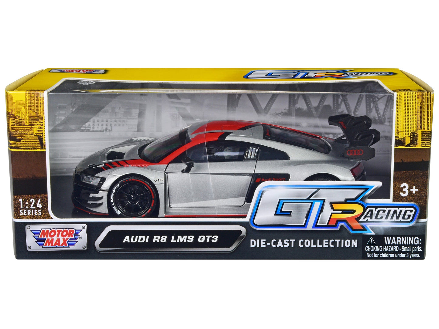 Audi R8 LMS GT3 Silver Metallic with Graphics "GT Racing" Series 1/24 Diecast Model Car by Motormax  free shipping USA