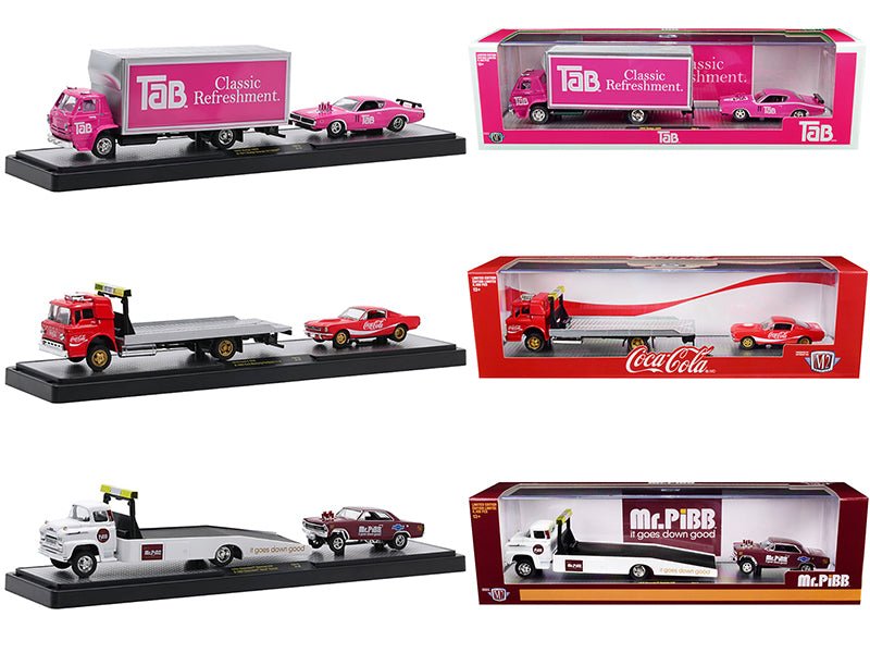 Auto Haulers "3 Sodas" Set of 3 pieces Release 15 Limited Edition to 8400 pieces Worldwide 1/64 Diecast Model Cars by M2 Machines  free shipping USA