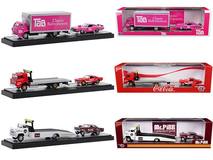 Auto Haulers "3 Sodas" Set of 3 pieces Release 15 Limited Edition to 8400 pieces Worldwide 1/64 Diecast Model Cars by M2 Machines  free shipping USA
