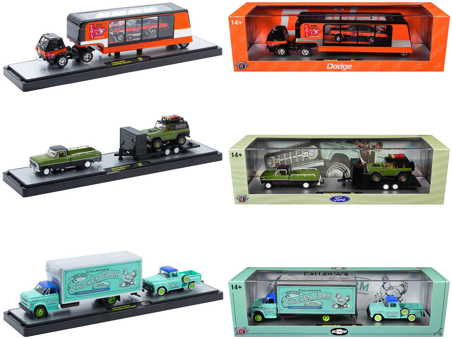 Auto Haulers Set of 3 Trucks Release 91 Limited Edition to 8000 pieces Worldwide 1/64 Diecast Model Cars by M2 Machines  free shipping USA