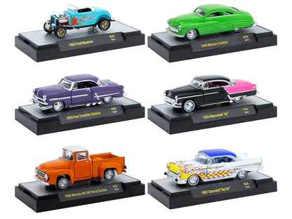 "Auto Meets" Set of 6 Cars IN DISPLAY CASES Release 88 Limited Edition 1/64 Diecast Model Cars by M2 Machines  free shipping USA