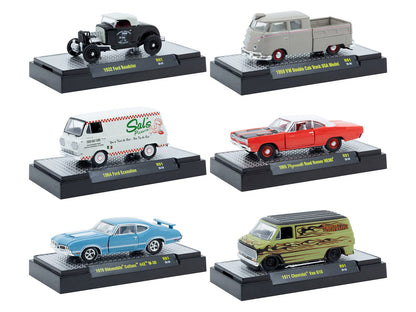"Auto Meets" Set of 6 Cars IN DISPLAY CASES Release 91 Limited Edition 1/64 Diecast Model Cars by M2 Machines  free shipping USA