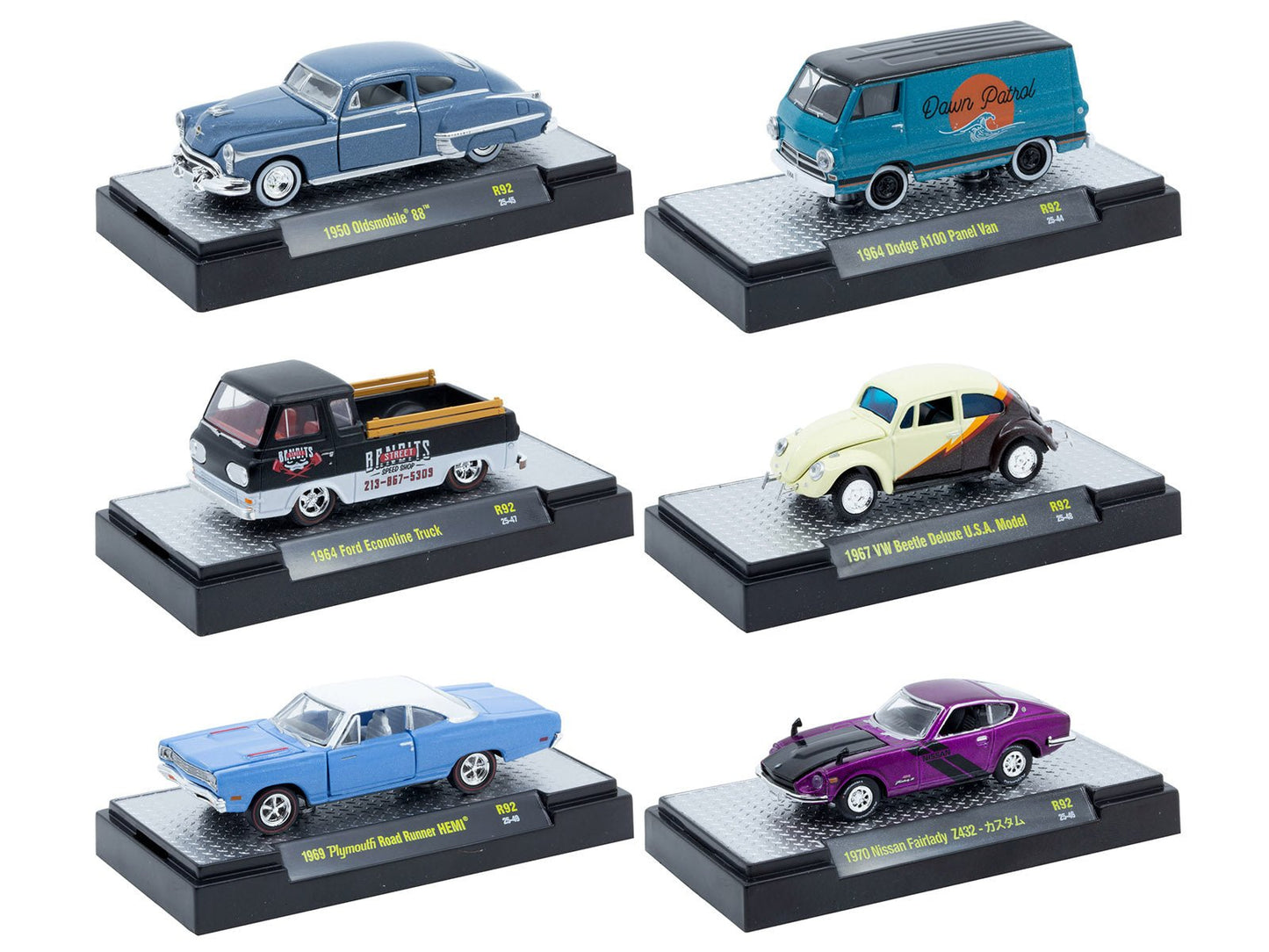 "Auto Meets" Set of 6 Cars IN DISPLAY CASES Release 92 Limited Edition 1/64 Diecast Model Cars by M2 Machines  free shipping USA