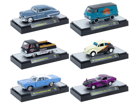 "Auto Meets" Set of 6 Cars IN DISPLAY CASES Release 92 Limited Edition 1/64 Diecast Model Cars by M2 Machines  free shipping USA