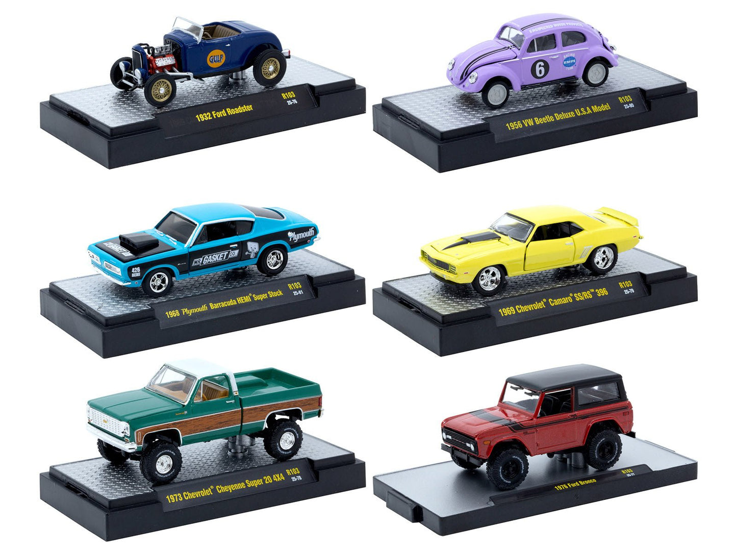 "Auto-Thentics" 6 piece Set Release 103 IN DISPLAY CASES Limited Edition 1/64 Diecast Model Cars by M2 Machines  free shipping USA