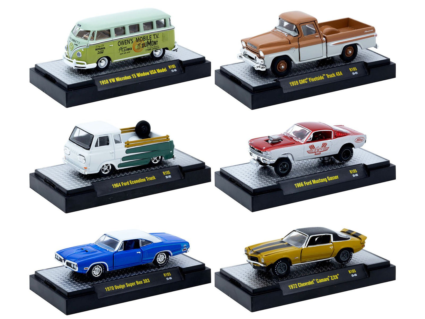 "Auto-Thentics" 6 piece Set Release 105 IN DISPLAY CASES Limited Edition 1/64 Diecast Model Cars by M2 Machines  free shipping USA