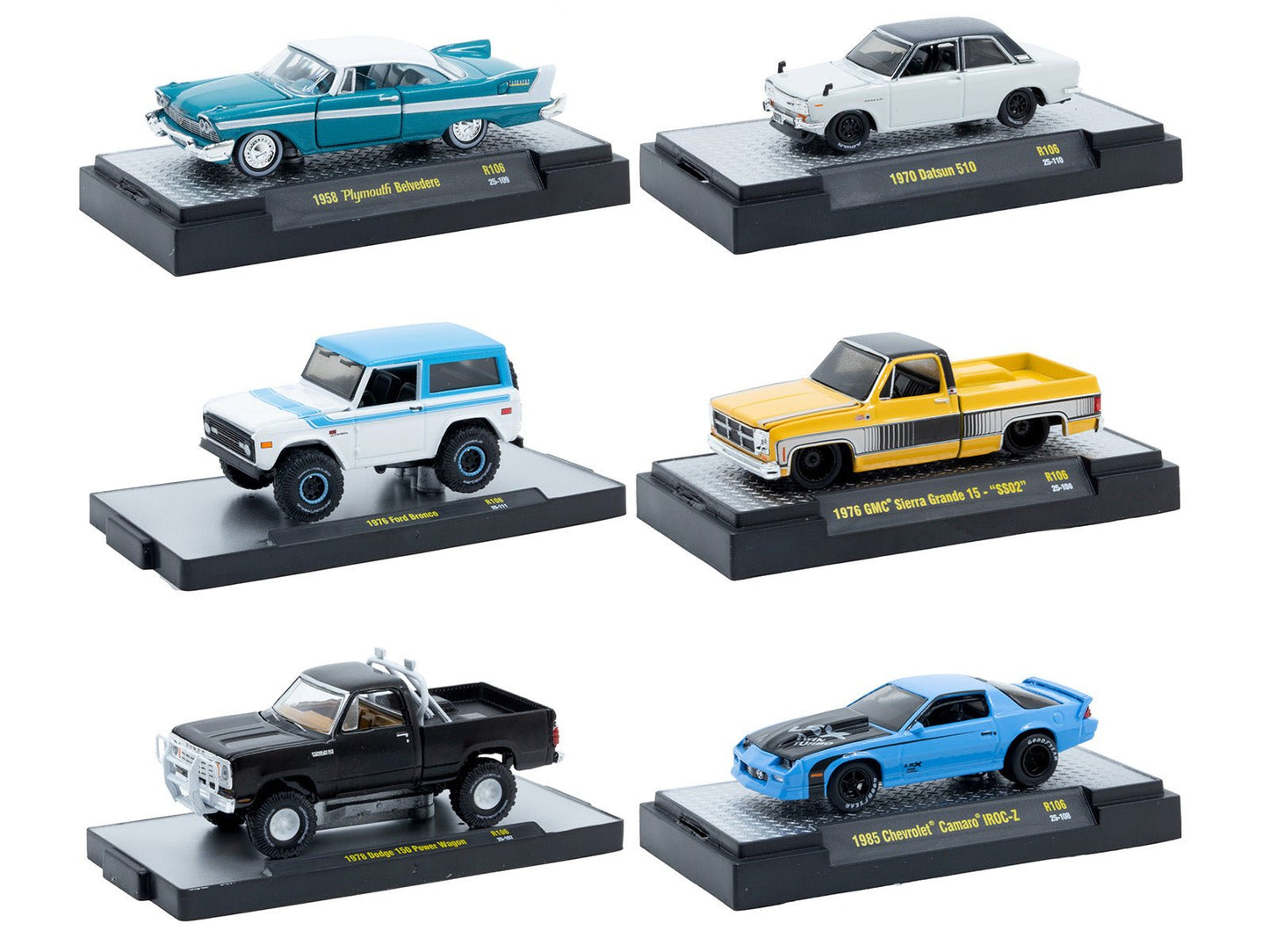 "Auto-Thentics" 6 piece Set Release 106 IN DISPLAY CASES Limited Edition 1/64 Diecast Model Cars by M2 Machines  free shipping USA