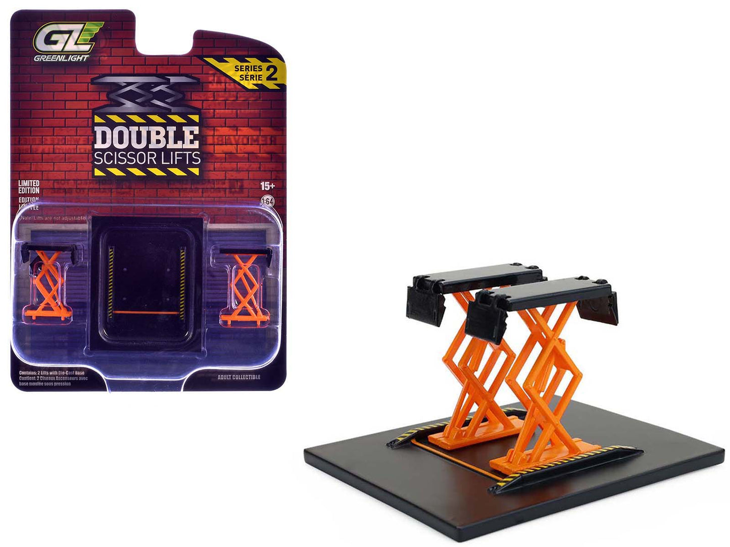 Automotive Double Scissor Lift Black and Orange "Double Scissor Lifts" Series 2 1/64 Diecast Model by Greenlight  free shipping USA