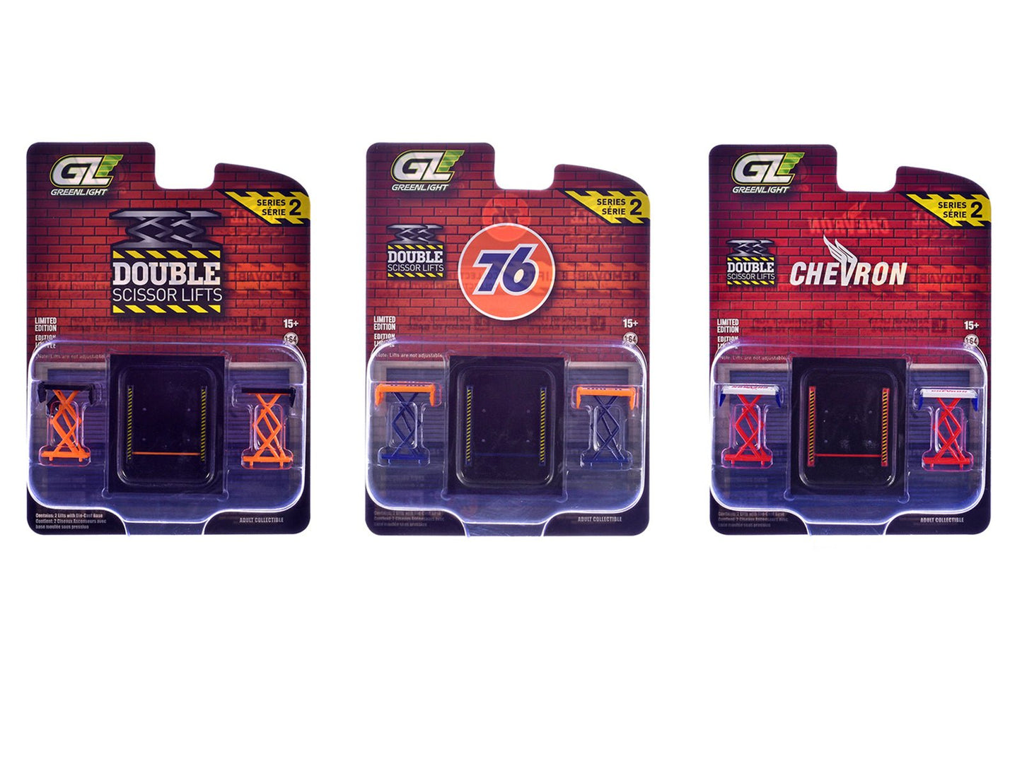 Automotive "Double Scissor Lifts" Series #2 Set of 3 pieces 1/64 Diecast Models by Greenlight  free shipping USA