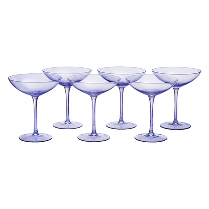Lavender Champagne Coupes 12oz Set of 6 by The Wine Savant - Colored Champagne Glasses, Prosecco, Mimosa Glasses Set, Cocktail Glass Set, Bar Glassware Bachelorette Anniversary Gifts by The Wine Savant