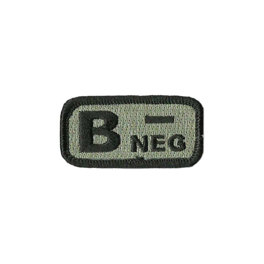 B- Blood Type Light Green Patch with Hook Fastener