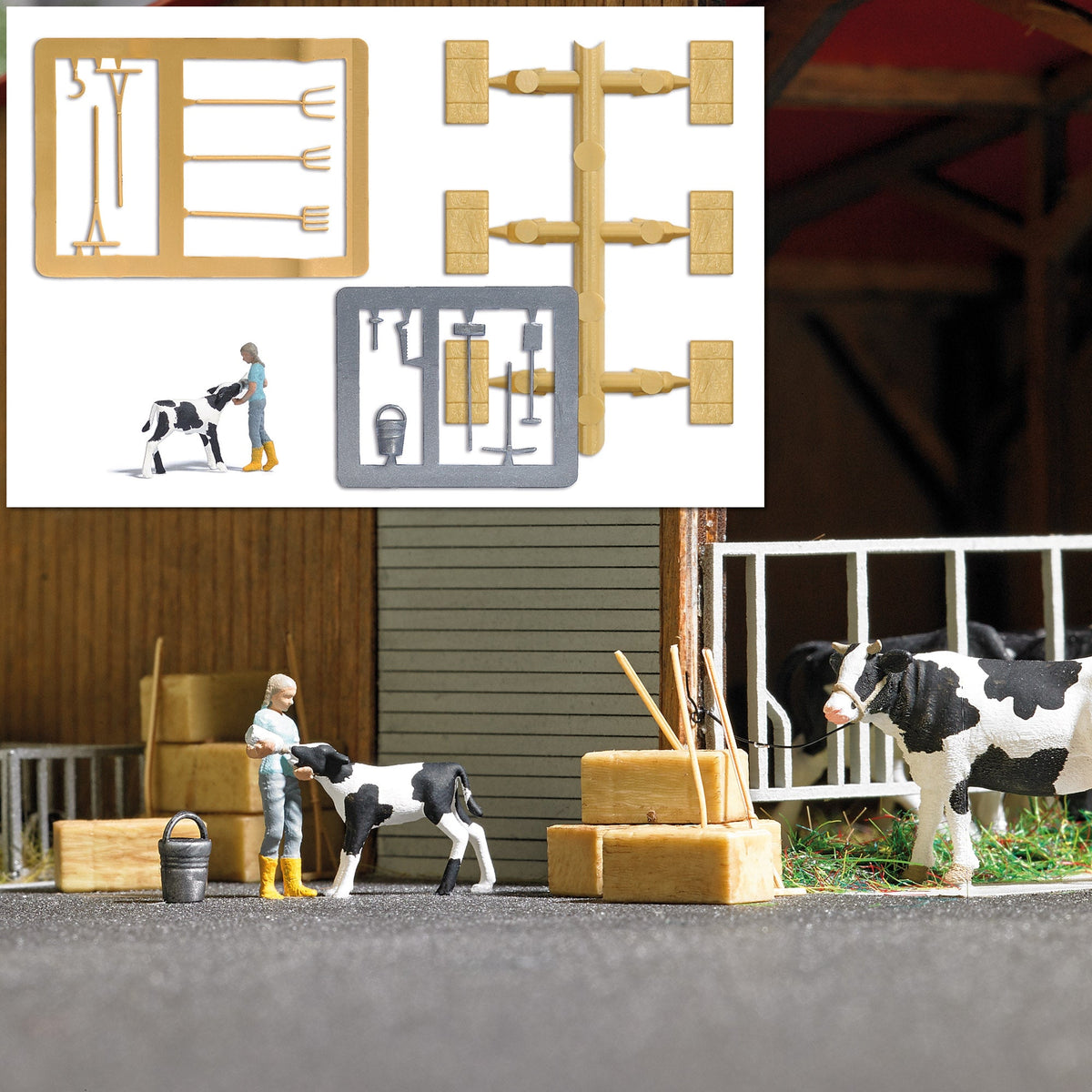 Busch 7932 HO Scale Calf Feeding Action Set with Figure
