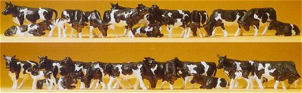 Preiser 14408 HO Scale Dairy Cows pkg(30) Holsteins (black, white)