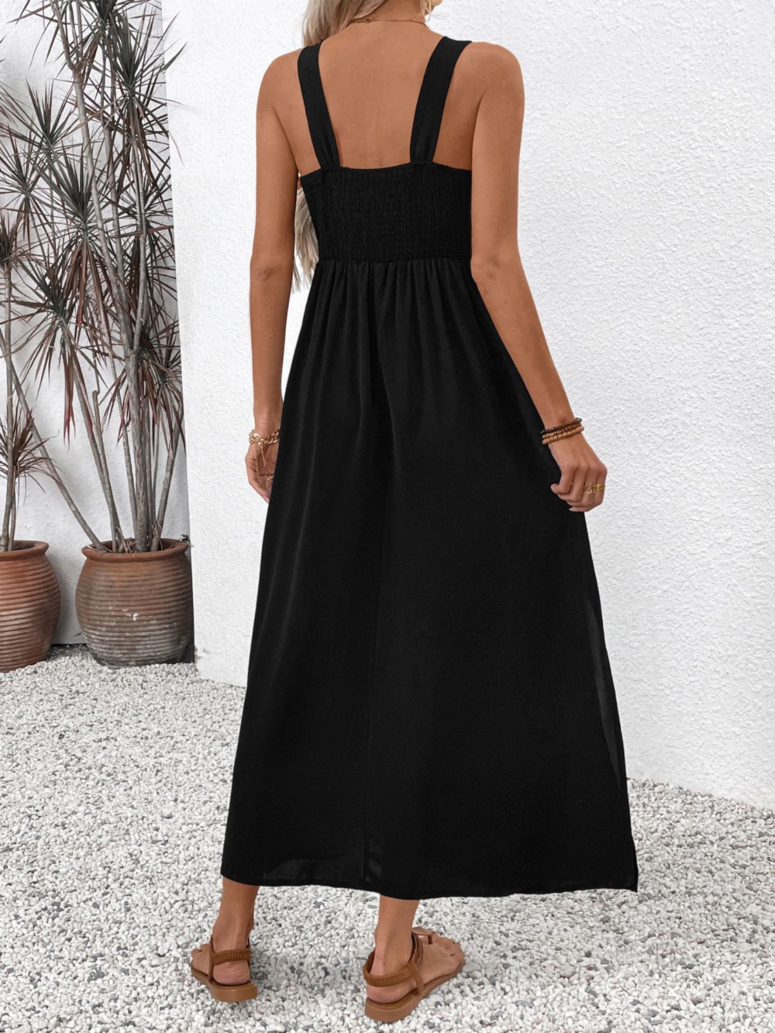 Perfee Embroidered Floral Side Slit Sleeveless Midi Dress