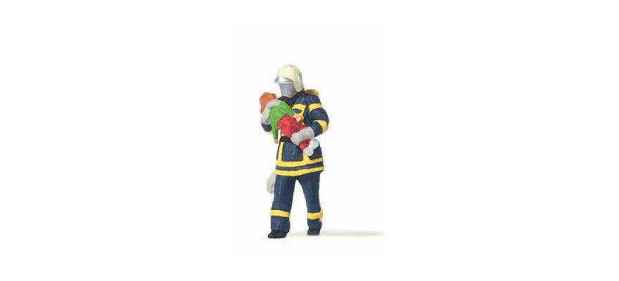 Preiser 28251 HO Scale Firefighter Saving Child (Blue) Figure