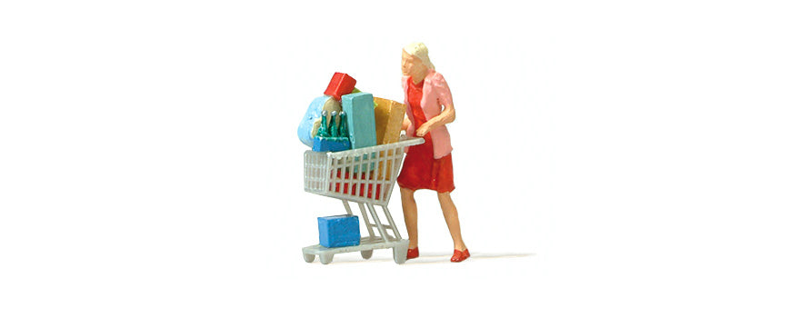 Preiser 28081 HO Scale Shopaholic with Cart Figure