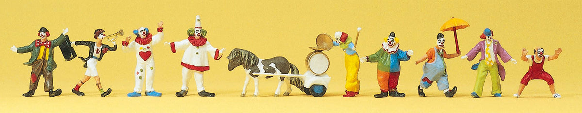 Preiser 20258 HO Scale Circus Figures Set, Clowns with Pony