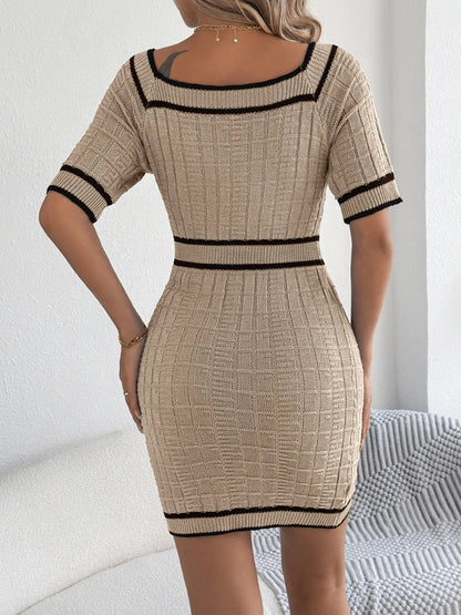 Decorative Button Short Sleeve Sweater Dress