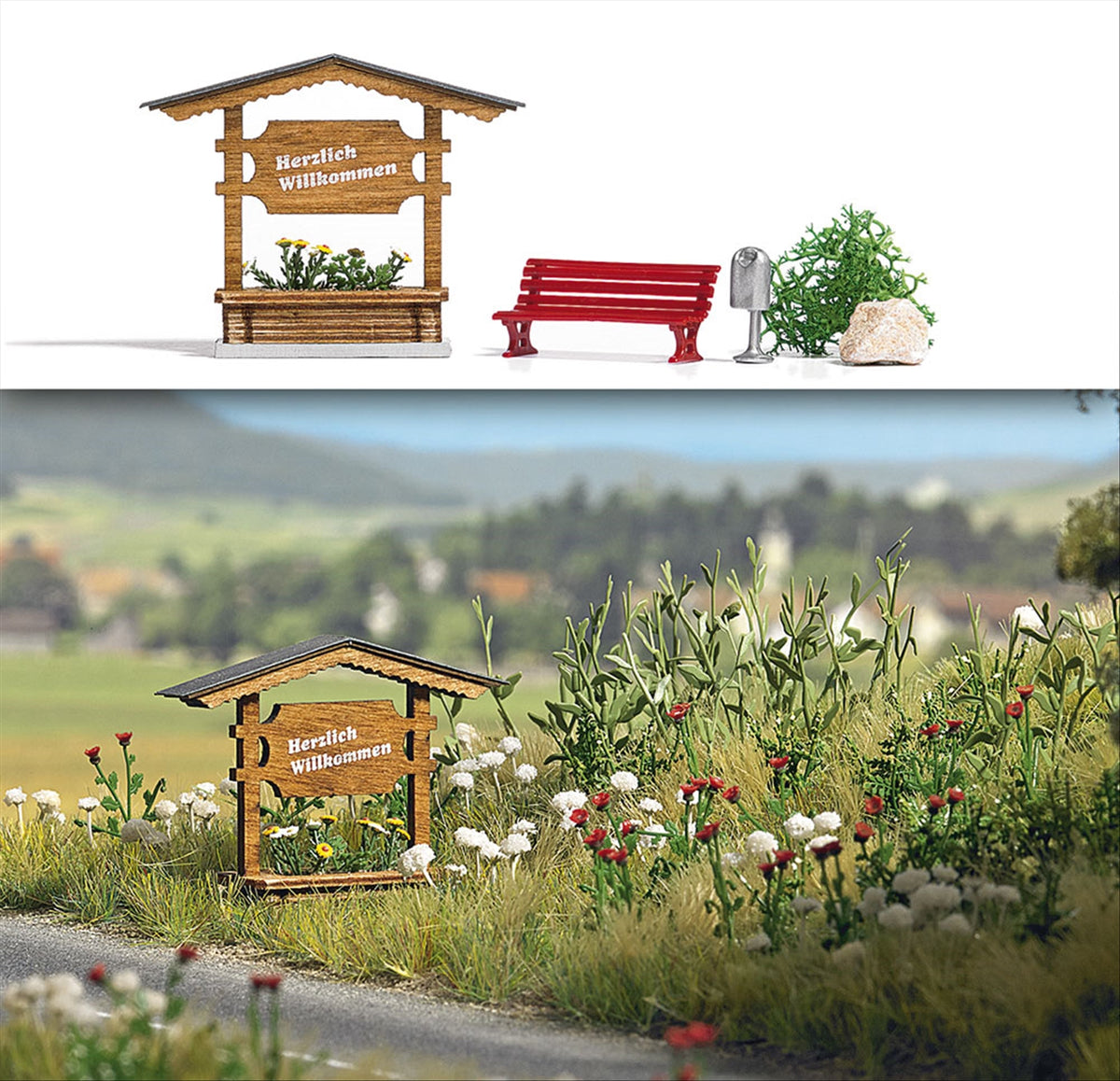 Busch 1144 HO Scale Wood Town Welcome Sign Model