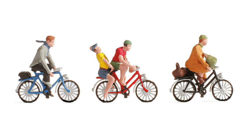 Noch 15898 HO Scale Cyclists Figure Set, 4 People & 3 Bikes