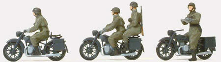 Preiser 16598 HO Scale Former German Army WWII - Motorcycle Troops