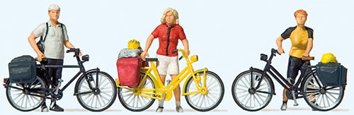 Preiser 10643 HO Scale Standing Cyclists in Sportswear w/Bikes Set #1