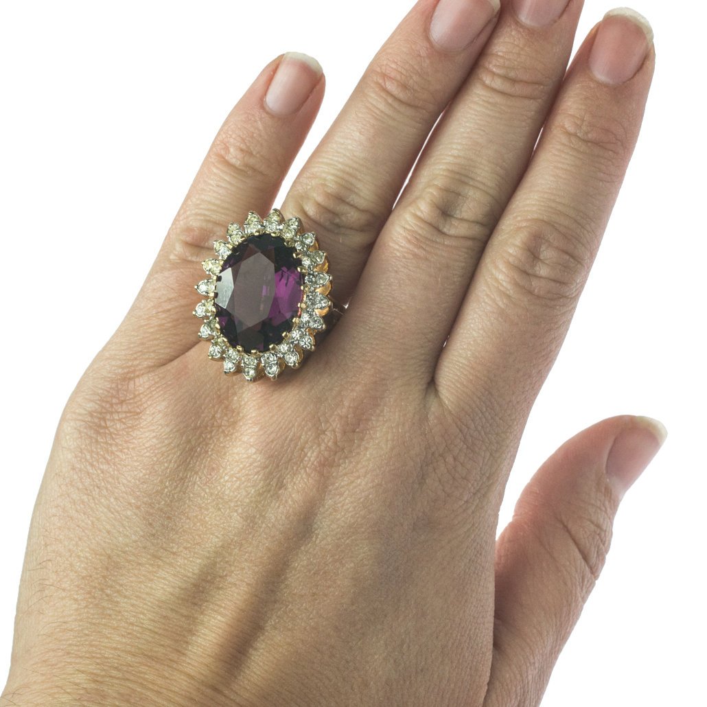 Vintage Amethyst and Clear Austrian Crystal Cocktail Ring 18k Yellow Gold Electroplated Made in USA by PVD Vintage Jewelry