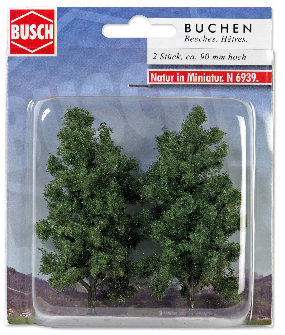 Busch 6939 HO/N/TT Scale Beech Trees, 90mm, pkg(2)