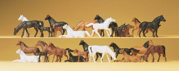 Preiser 14407 HO Scale Animals Horses pkg(26)