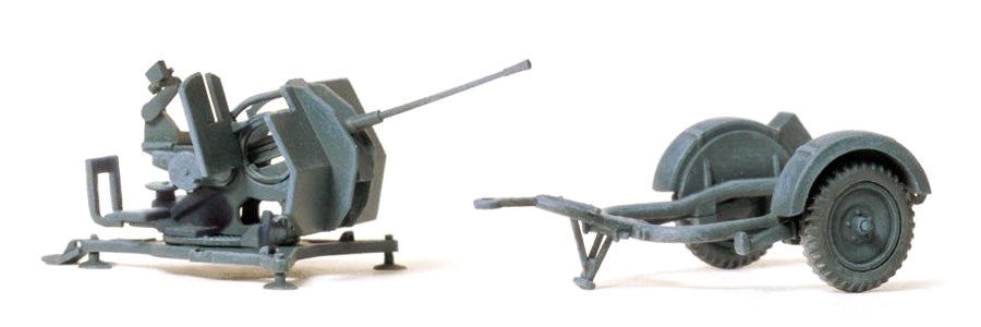 Preiser 16565 HO Scale 2cm Flak 38 Gun w/Trailer Kit WWII