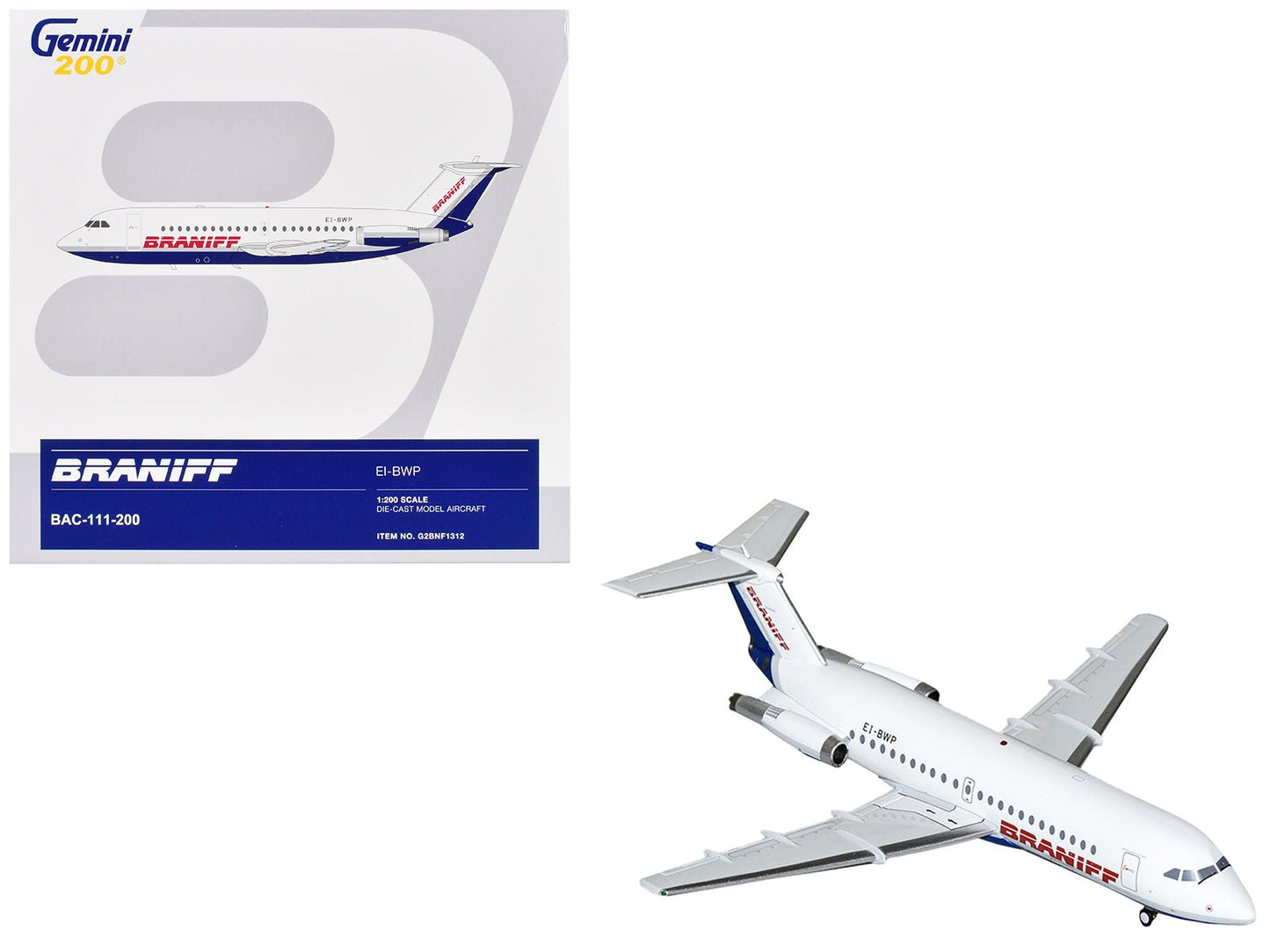 BAC 111-200 Commercial Aircraft "Braniff International Airways" (EI-BWP) White with Blue Tail "Gemini 200" Series 1/200 Diecast Model Airplane by GeminiJets  free shipping USA