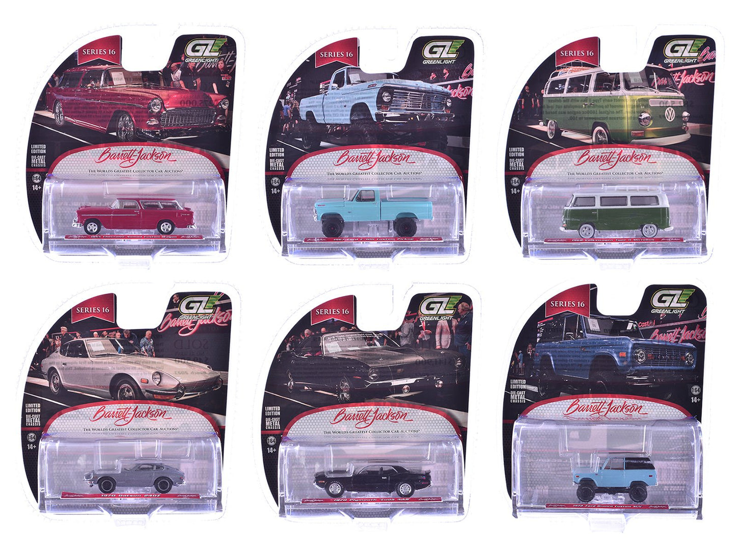 "Barrett-Jackson" Series 16 Set of 6 Cars 1/64 Diecast Model Cars by Greenlight  free shipping USA