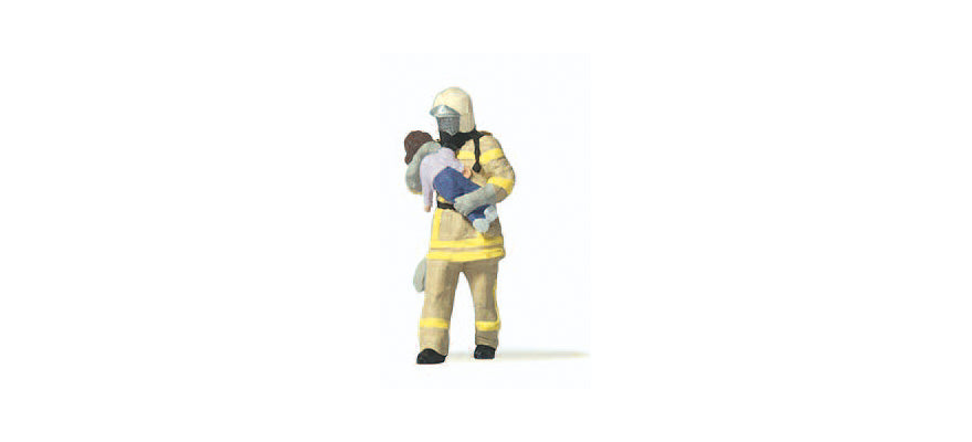 Preiser 28252 HO Scale Firefighter Saving Child (Beige) Figure