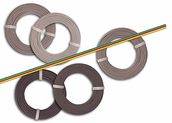 Busch 1782 A Scale 3-Conductor Cable -- Yellow, Red, Green, 16'5" 5m (1 Roll)