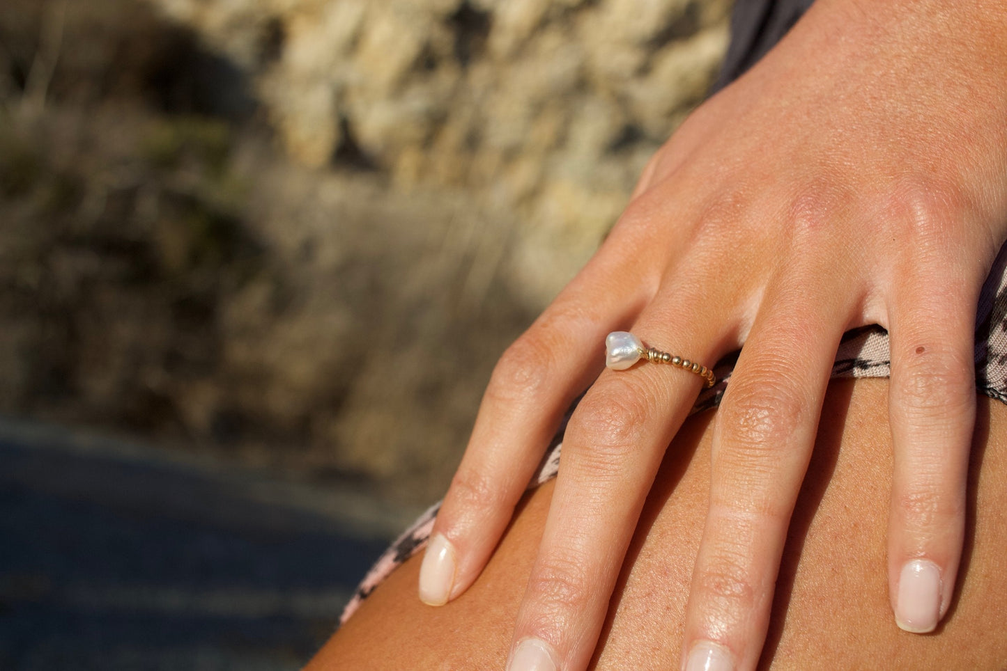 Beaded Freshwater Keshi Pearl Ring by Toasted Jewelry